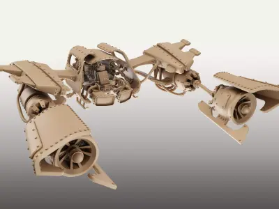 Lowpoly Steampunk Race Pod Low-poly 3D model