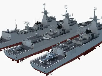 Chinese Navy Type 052DL 052D and 052C Destroyer 3D model