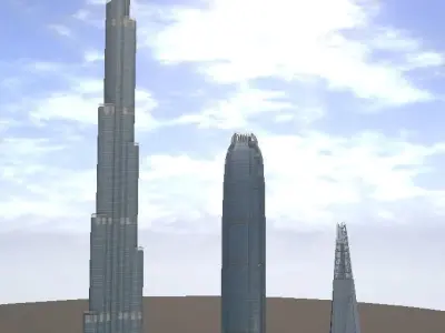 The Shard Burj Khalifa and Hongkong IFC lowpoly 3d model Low-poly 3D model