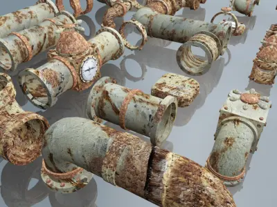 Rusted Pipes Plumbing Stock Low-poly 3D model