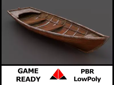 Rowboat old wooden boat Low-poly 3D model
