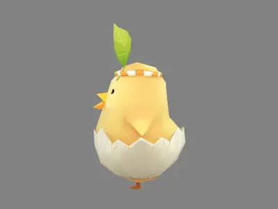 Cartoon new born chick - newborn bird Low-poly 3D model