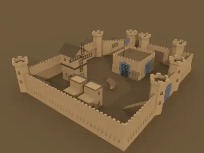 modular isometric low-poly castle Free low-poly 3D model