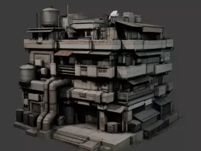 Dystopian style building Low-poly 3D model