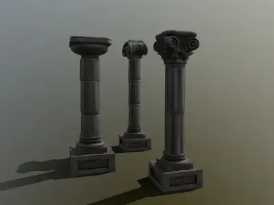 Pillar Set three columns Low-poly 3D model