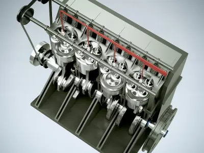 L4 16V Engine Section 3D model