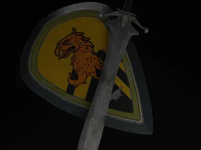 Sword and Shield with Heraldry Low-poly 3D model