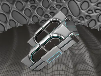 Sci-Fi Stairs - 22 - Silver Blue Neon Light Version Low-poly 3D model