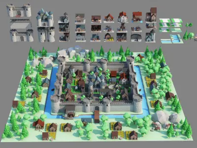 Cartoon Castle Low-poly 3D model