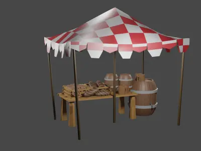Market Stall Beer Bread and Pretzels Free low-poly 3D model