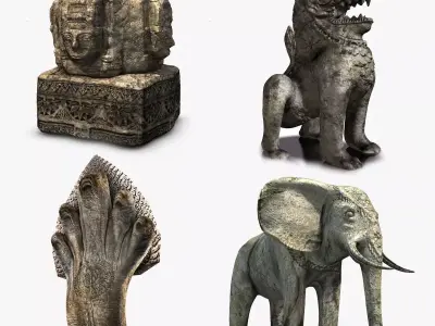 Angkor Hindu statues pack collection Low-poly 3D model