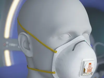 3M Cup Shape N95 Respirator Worn on Head 3D model