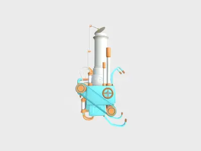 Steampunk Backpack 14 Blue Cartoon - Character Design Fashion Low-poly 3D model