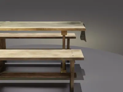 Rustic Wooden Picnic Dining Table Low-poly 3D model