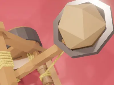 Catapult Low Poly 3d Model wooden cannon Low-poly 3D model