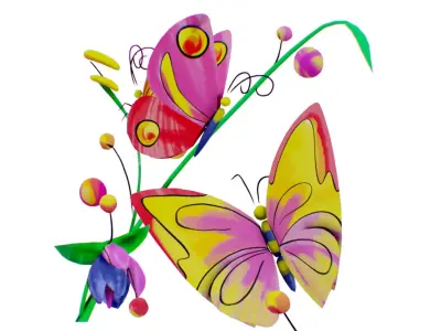 Butterfly Monarch Insect Scenery - Iris Flower Meadow Scene Low-poly 3D model