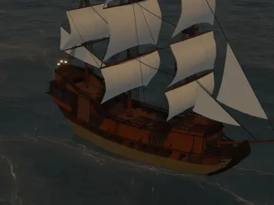 ship LowPoly pirate floating in ocean Low-poly 3D model