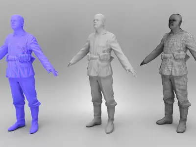 German Wehrmacht soldier ready for animation 423 Low-poly 3D model
