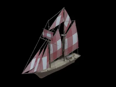 Schooner Boat Low-poly 3D model