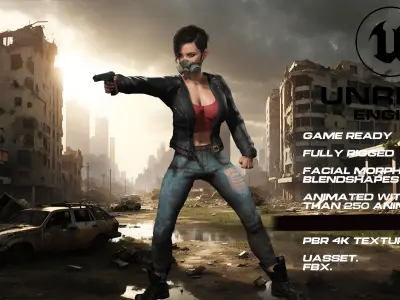 Zombie Hunter full rigged - game ready - animated Low-poly 3D model