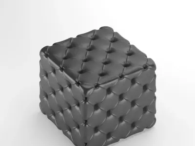 Chesterfield Leather Pouf-Ottoman 3D Model-Tufted Square Design Free 3D model