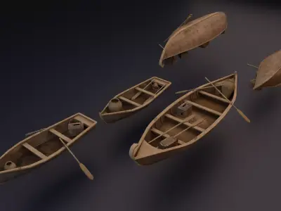 Wooden Boat pack Low-poly 3D model