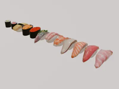 12-piece sushi model asset Low-poly 3D model