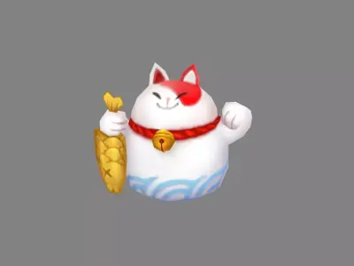 Cartoon lucky cat with fish Low-poly 3D model