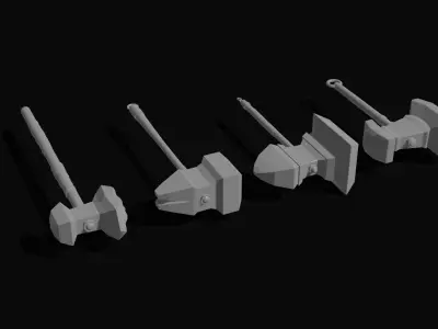 Collection of fantasy hammers in a minimalist style Free low-poly 3D model