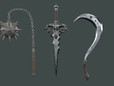 Medieval weapon set of three Low-poly 3D model