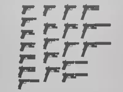 Stylized Low Poly Glock -20 Variations Game Ready Low-poly 3D model