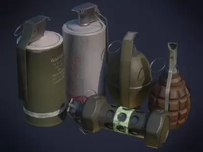 3D game-ready models of 5 Photorealistic Grenades Low-poly 3D model