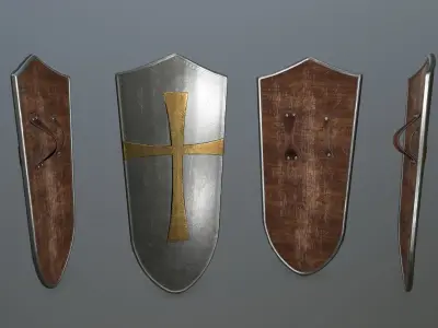 shield set 4 roman soldier holding and sword Low-poly 3D model