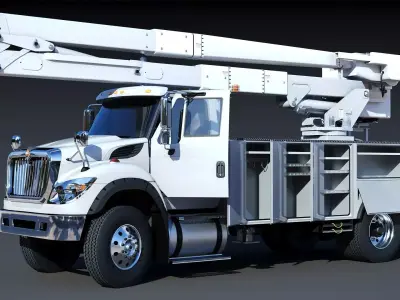  International 7600 Bucket Truck - Boom Truck Low-poly 3D model