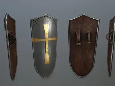 shield set 3 man holding and sword Low-poly 3D model
