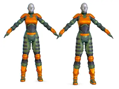Subdivision 3D Woman Military Costume Armor Low-poly 3D model
