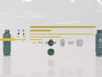 Gas unit kitbash set with 4K texture Low-poly 3D model