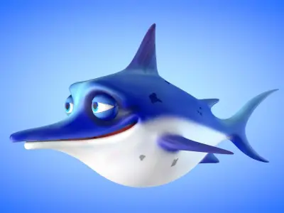 Swordfish cartoon fish Low-poly 3D model