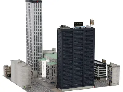 Voxel City Block B  Low-poly 3D model
