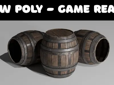 Low Poly Wooden Barrel Game Ready 3D Model Free Download Free low-poly 3D model