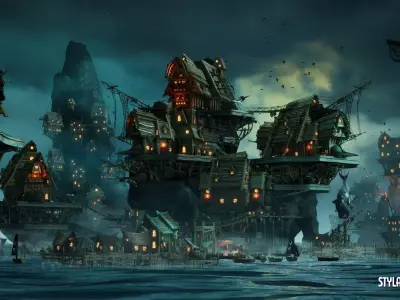 Stylized Pirate Port City Modular Low-poly 3D model