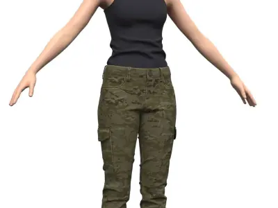 Female Military Style Cargo Pants - Marvelous Designer 3D model