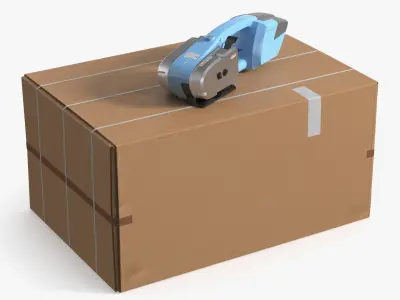Cordless Welding Strap Tool on Cardboard Box 3D model