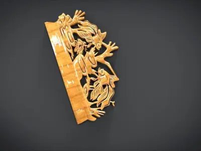 Unique Wall Ornament with Fish Ornament motif Low-poly 3D model
