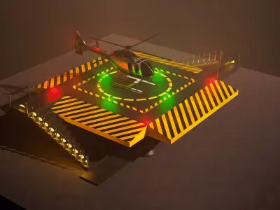 Helipad with Helicopter Low-poly 3D model