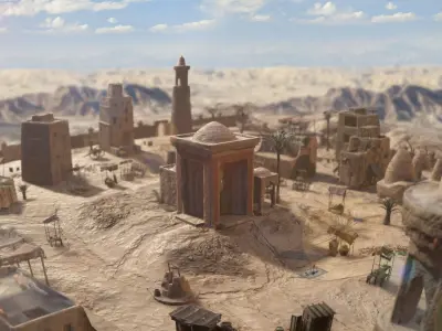 Top-Down Desert Town - LowPoly Low-poly 3D model