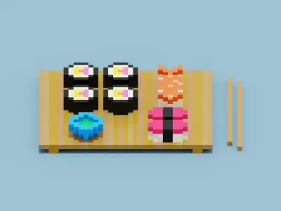 Voxel Sushi Low-poly 3D model