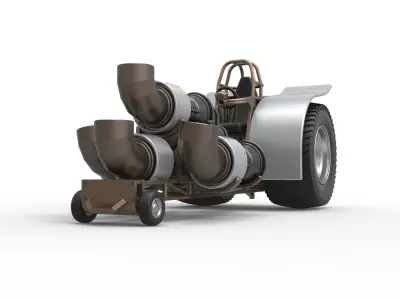 Pulling tractor with 4 jet engines V2 Scale 1 to 25 3D print model