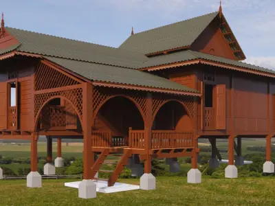 Rumah Limas Potong Perak Traditional Malay Architecture 3D model