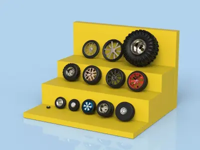 Tire collection set of wheels on shelf 3D model